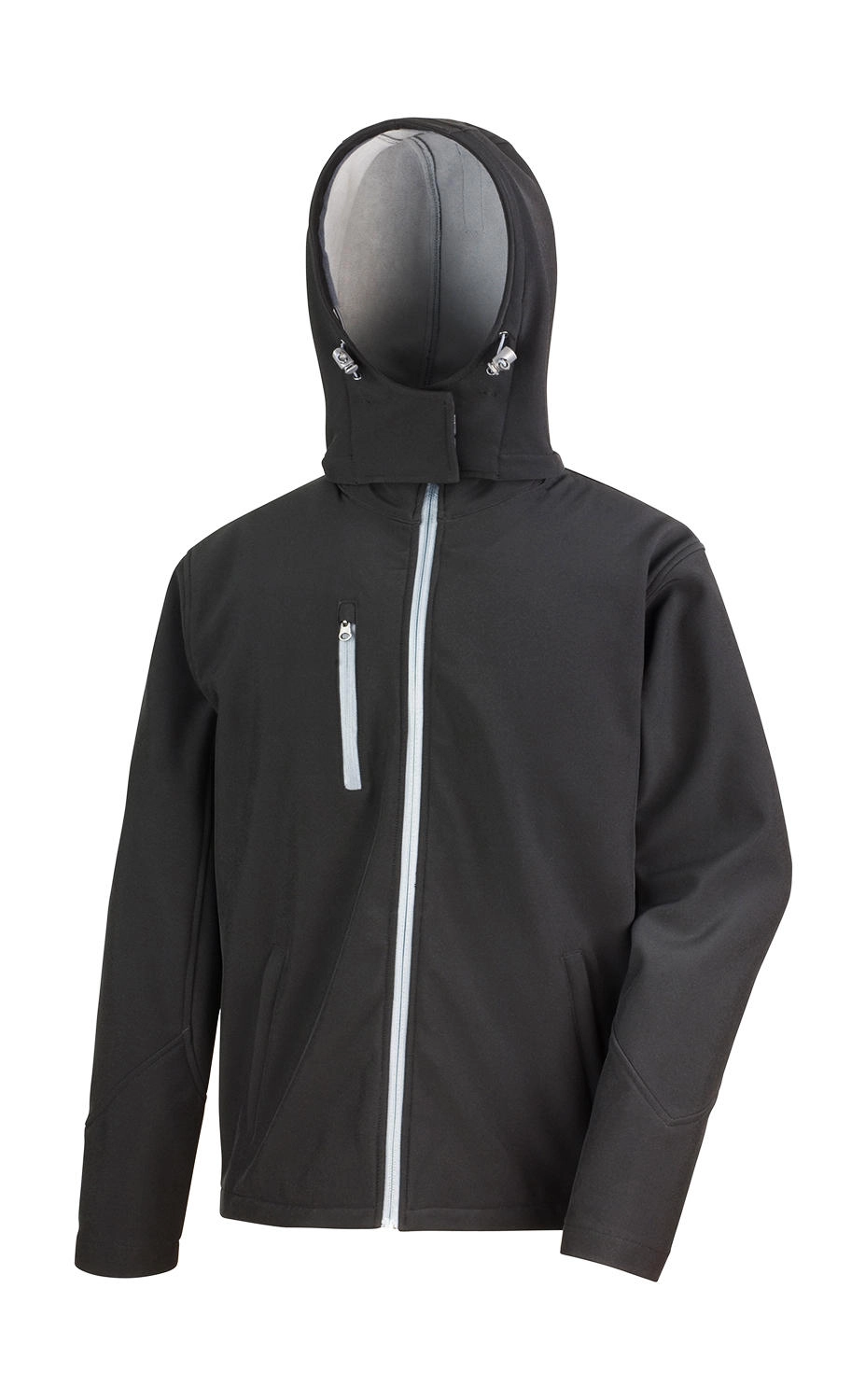 TX Performance Hooded Softshell Jacket zum Besticken und Bedrucken in der Farbe Black/Grey mit Ihren Logo, Schriftzug oder Motiv.