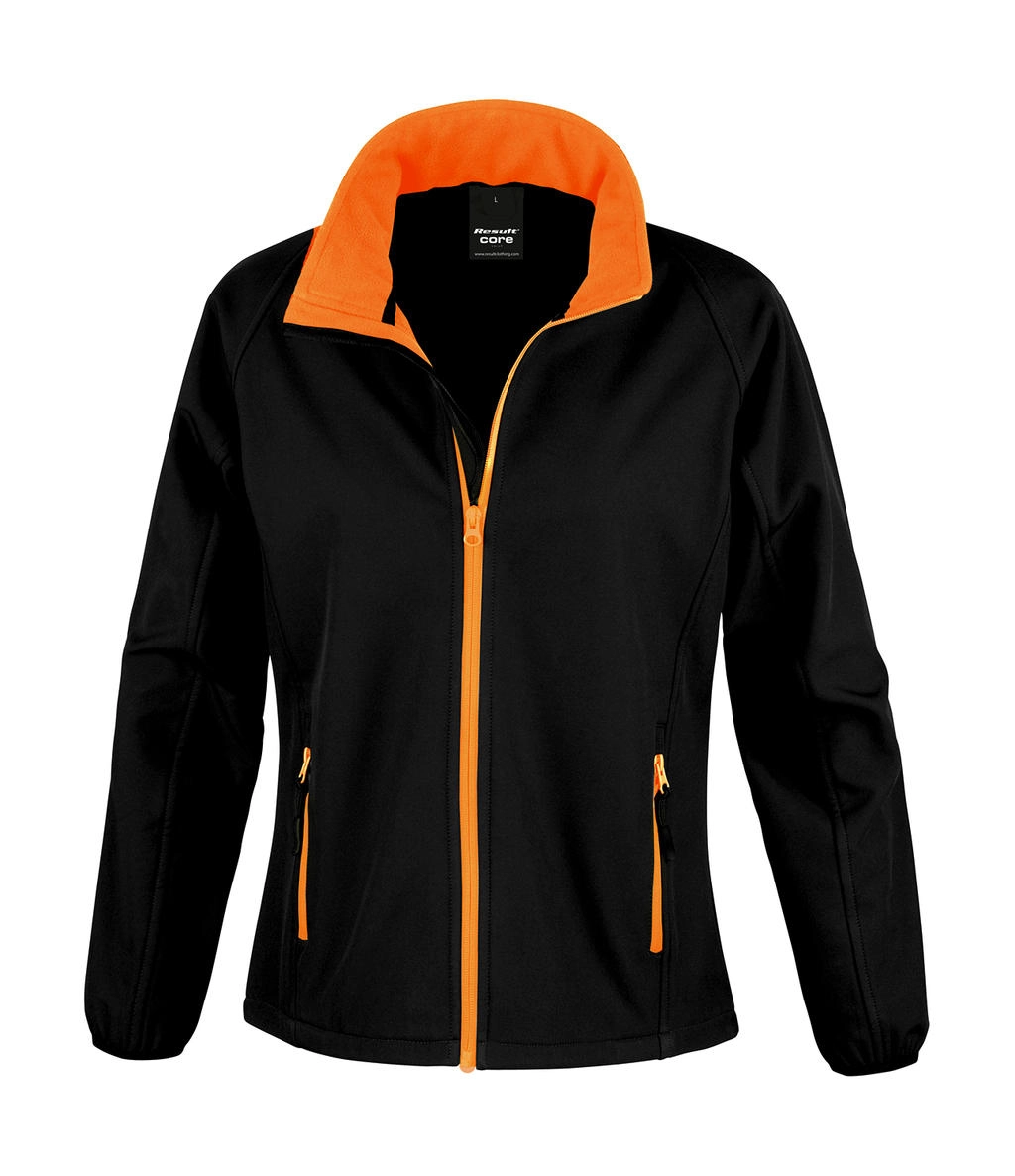 Ladies` Printable Softshell Jacket zum Besticken und Bedrucken in der Farbe Black/Orange mit Ihren Logo, Schriftzug oder Motiv.