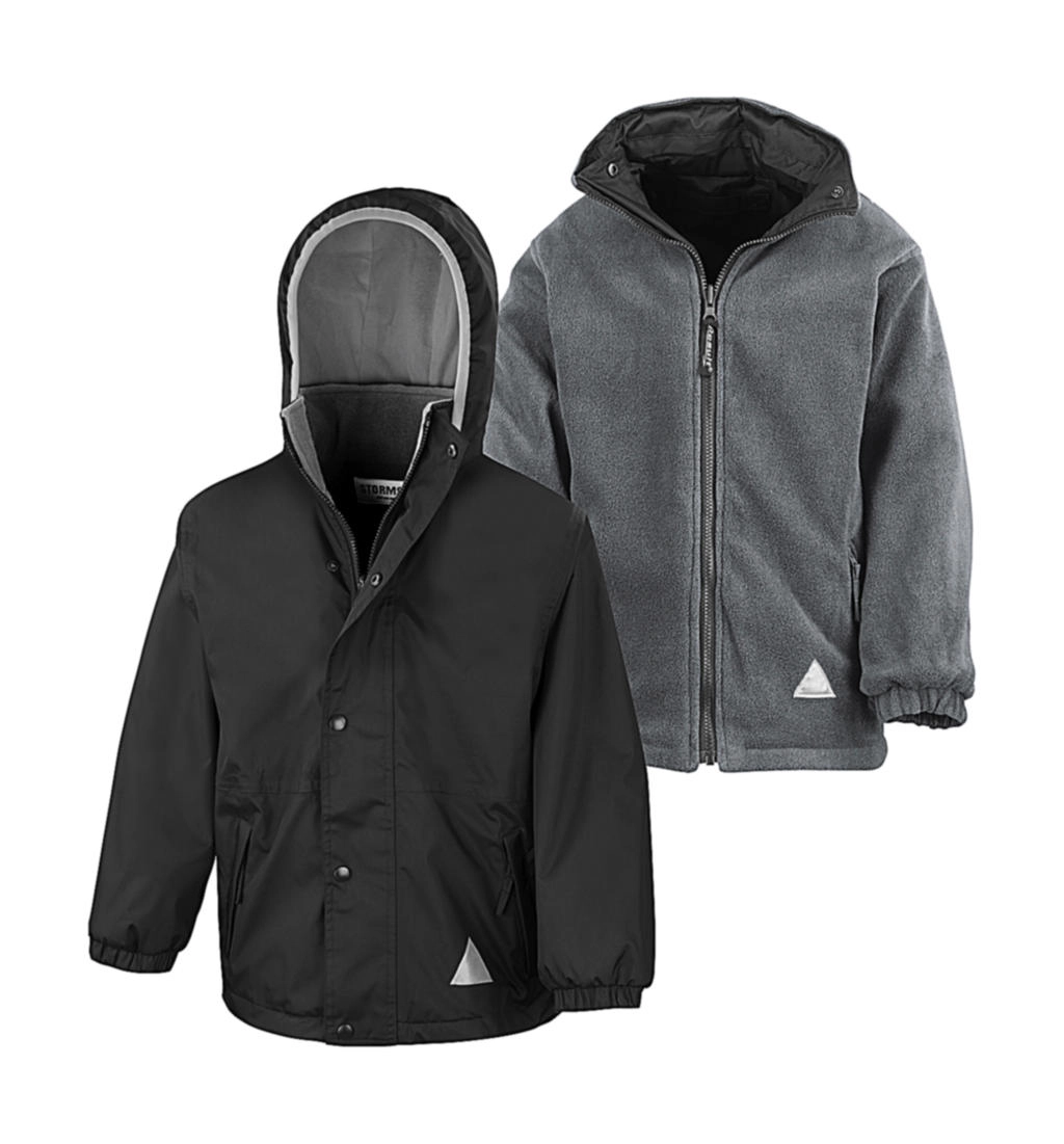 Junior Reversible Stormproof Jacket zum Besticken und Bedrucken in der Farbe Black/Grey mit Ihren Logo, Schriftzug oder Motiv.