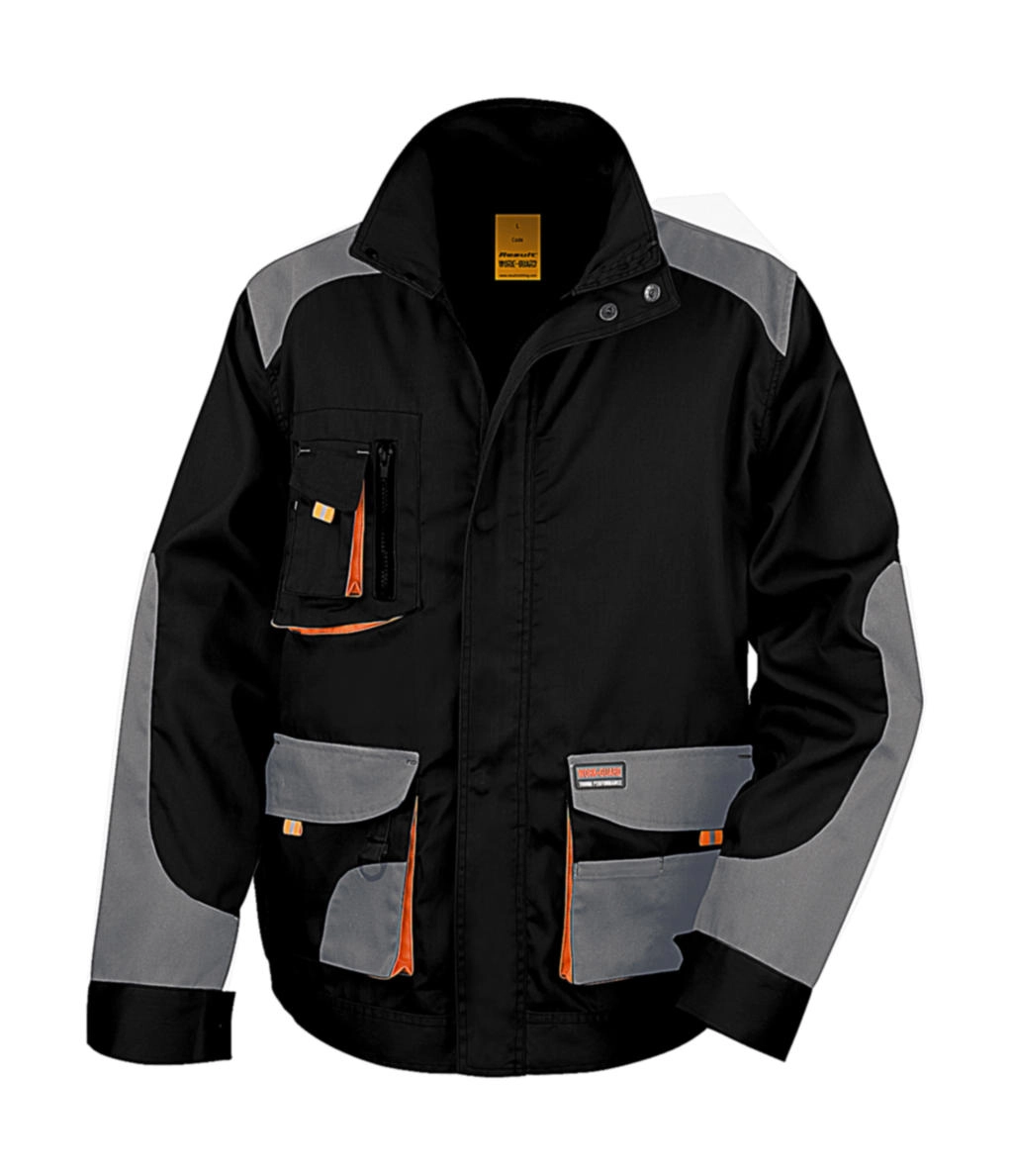 LITE Jacket zum Besticken und Bedrucken in der Farbe Black/Grey/Orange mit Ihren Logo, Schriftzug oder Motiv.