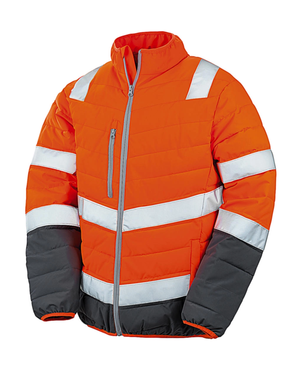 Soft Padded Safety Jacket zum Besticken und Bedrucken in der Farbe Fluo Orange/Grey mit Ihren Logo, Schriftzug oder Motiv.