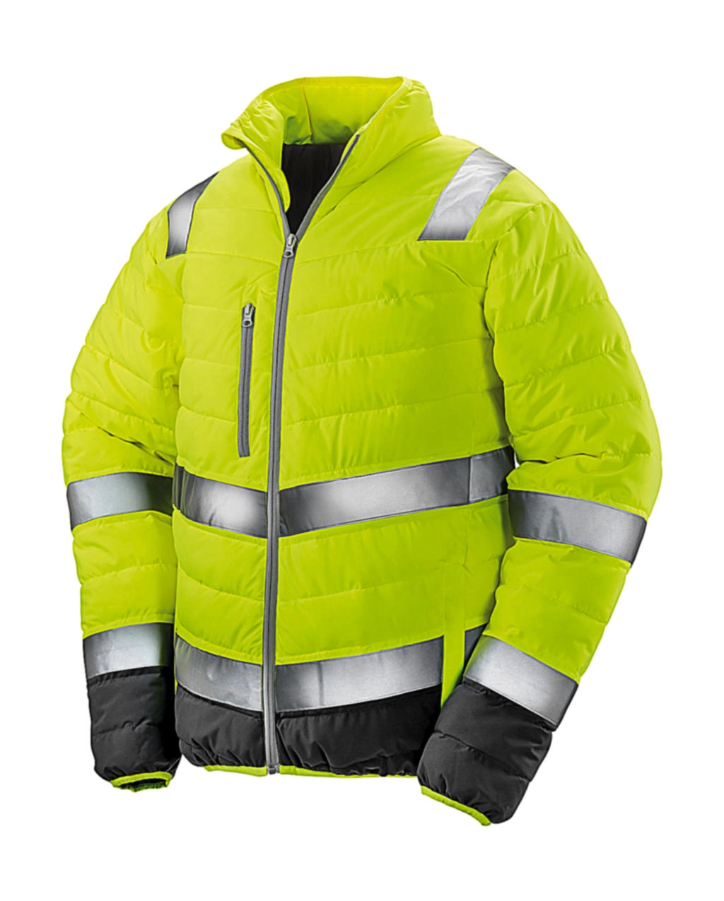 Soft Padded Safety Jacket zum Besticken und Bedrucken in der Farbe Fluo Yellow/Grey mit Ihren Logo, Schriftzug oder Motiv.
