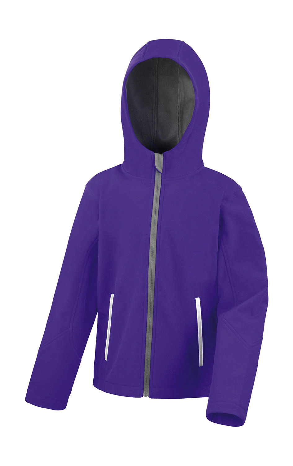 Kids TX Performance Hooded Softshell Jacket zum Besticken und Bedrucken in der Farbe Purple/Grey mit Ihren Logo, Schriftzug oder Motiv.