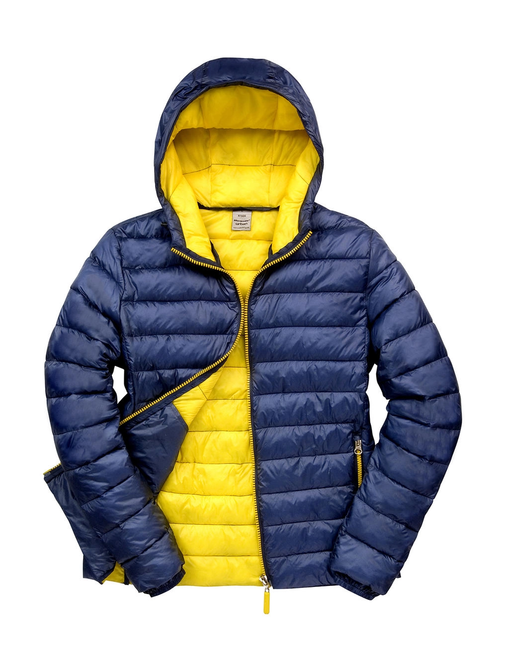 Snow Bird Hooded Jacket zum Besticken und Bedrucken in der Farbe Navy/Yellow mit Ihren Logo, Schriftzug oder Motiv.