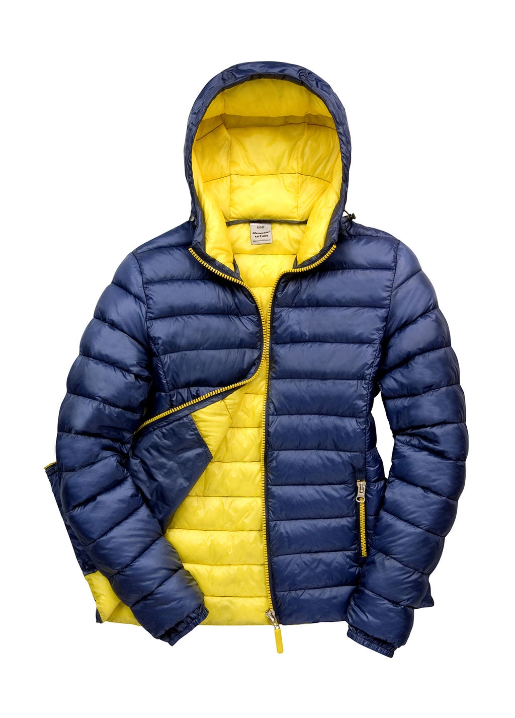 Ladies` Snow Bird Hooded Jacket zum Besticken und Bedrucken in der Farbe Navy/Yellow mit Ihren Logo, Schriftzug oder Motiv.