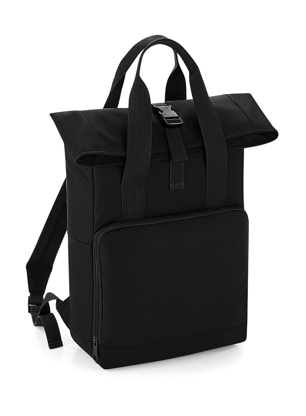 Twin Handle Roll-Top Backpack zum Besticken und Bedrucken in der Farbe Black mit Ihren Logo, Schriftzug oder Motiv.