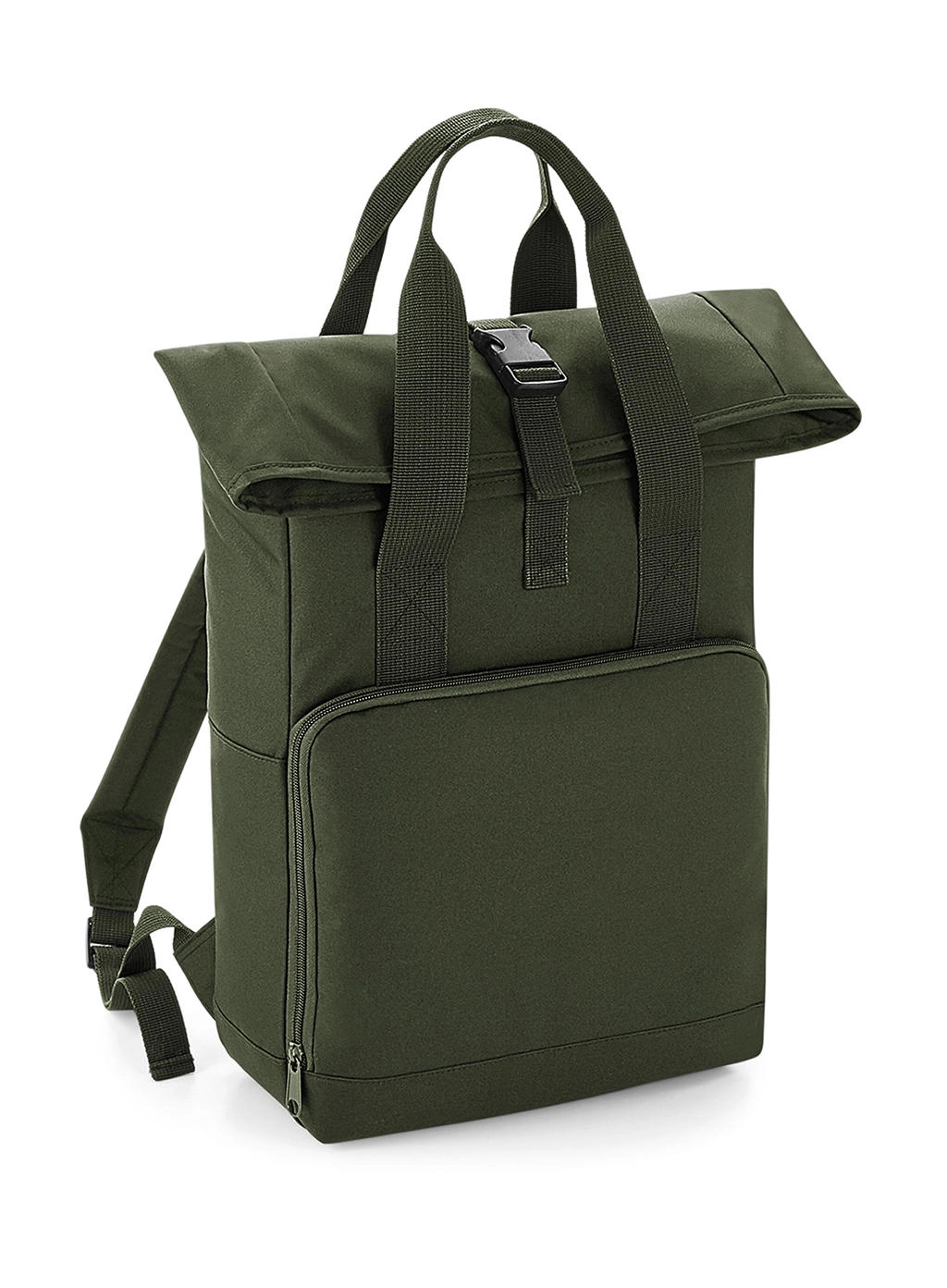 Twin Handle Roll-Top Backpack zum Besticken und Bedrucken in der Farbe Olive Green mit Ihren Logo, Schriftzug oder Motiv.