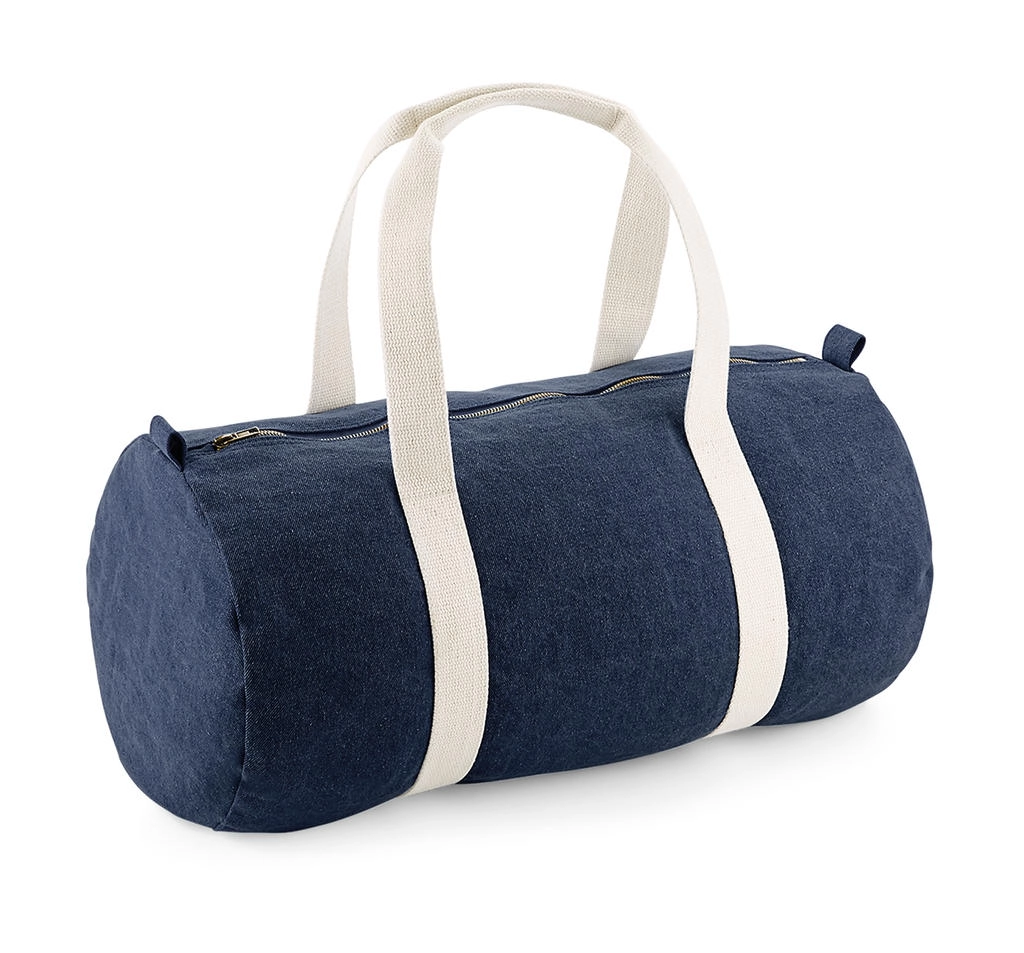 Denim Barrel Bag zum Besticken und Bedrucken in der Farbe Denim Blue mit Ihren Logo, Schriftzug oder Motiv.