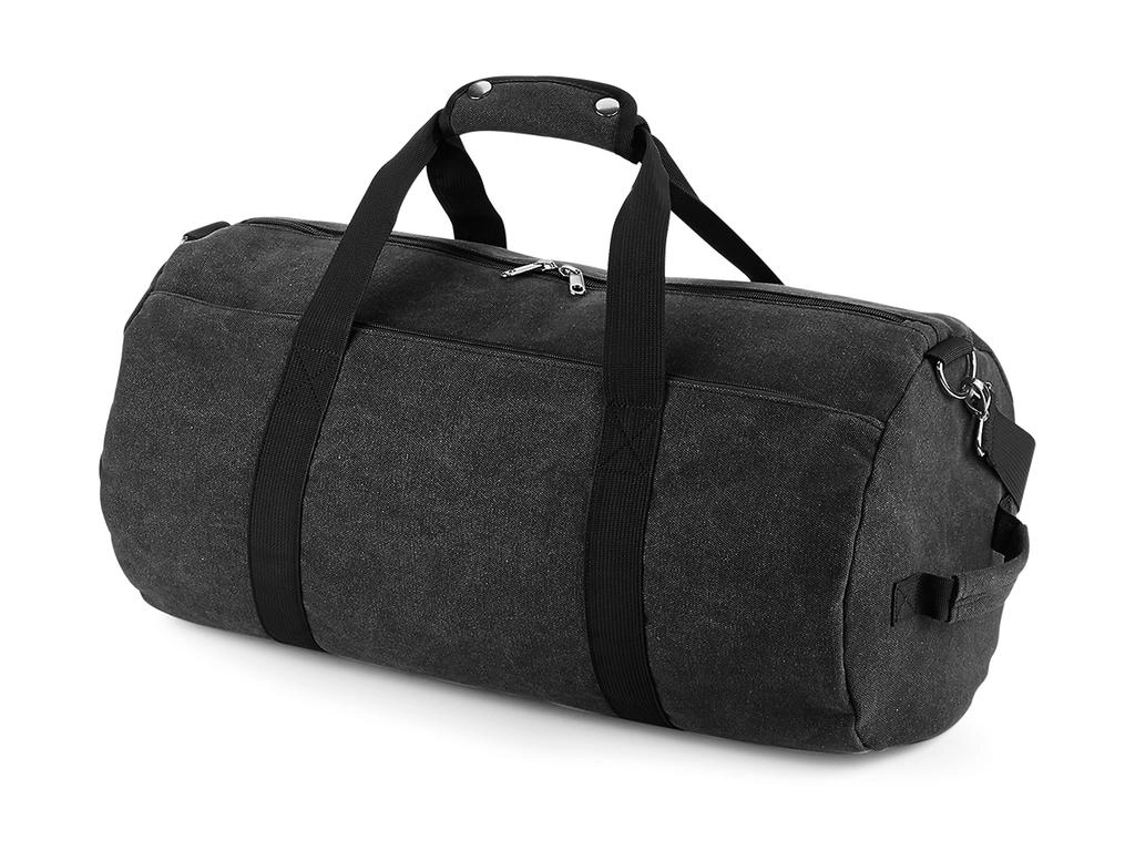 Vintage Canvas Barrel Bag zum Besticken und Bedrucken in der Farbe Vintage Black mit Ihren Logo, Schriftzug oder Motiv.