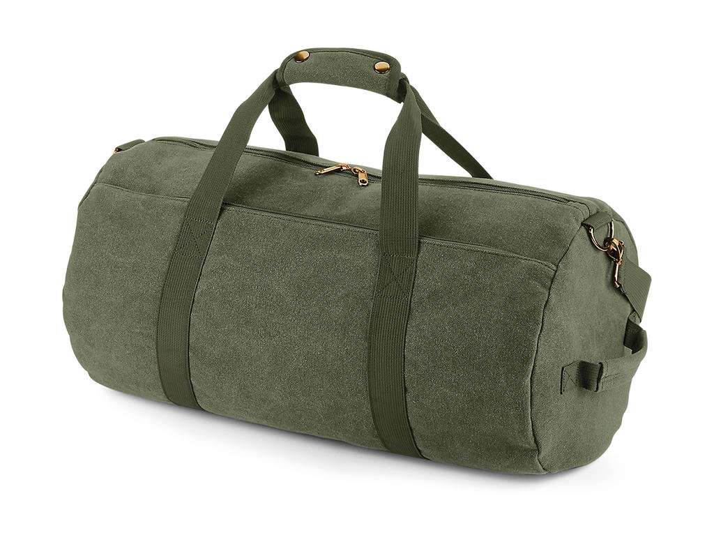 Vintage Canvas Barrel Bag zum Besticken und Bedrucken in der Farbe Vintage Military Green mit Ihren Logo, Schriftzug oder Motiv.