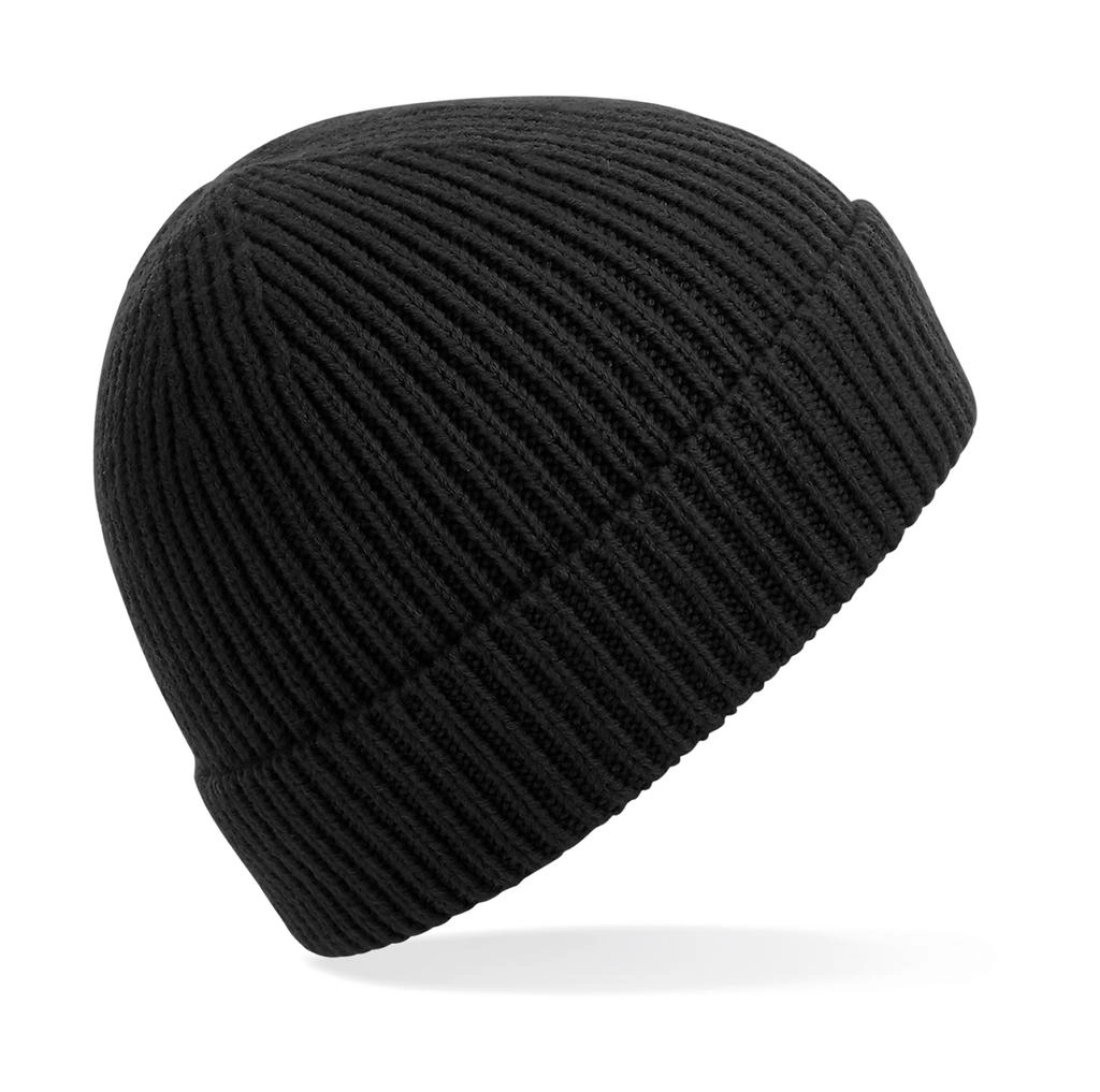 Engineered Knit Ribbed Beanie zum Besticken und Bedrucken in der Farbe Black mit Ihren Logo, Schriftzug oder Motiv.