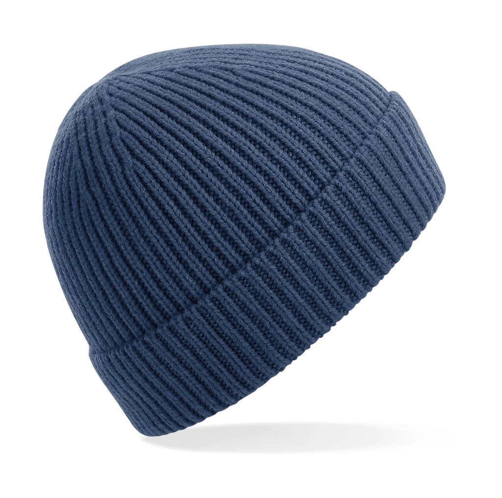 Engineered Knit Ribbed Beanie zum Besticken und Bedrucken in der Farbe Steel Blue mit Ihren Logo, Schriftzug oder Motiv.