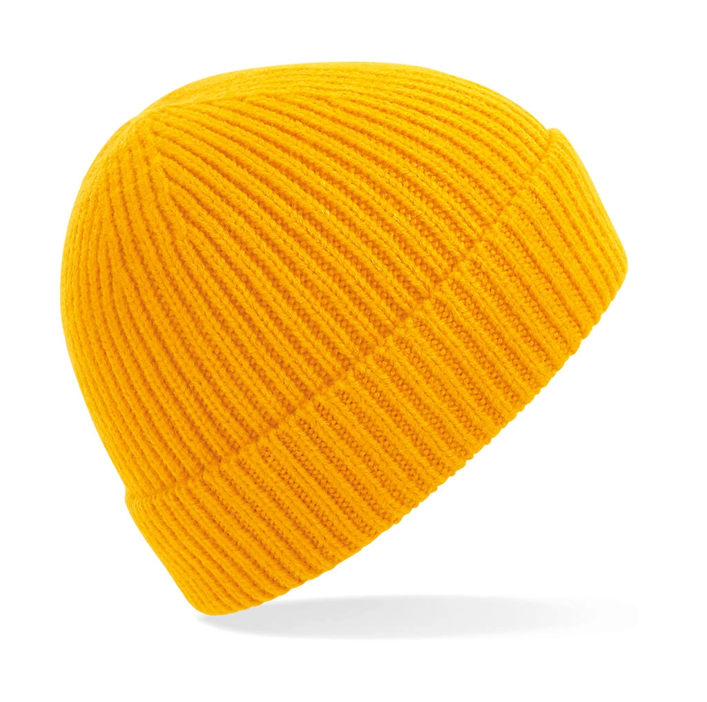 Engineered Knit Ribbed Beanie zum Besticken und Bedrucken in der Farbe Sun Yellow mit Ihren Logo, Schriftzug oder Motiv.