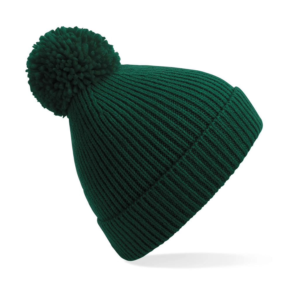 Engineered Knit Ribbed Pom Pom Beanie zum Besticken und Bedrucken in der Farbe Bottle Green mit Ihren Logo, Schriftzug oder Motiv.