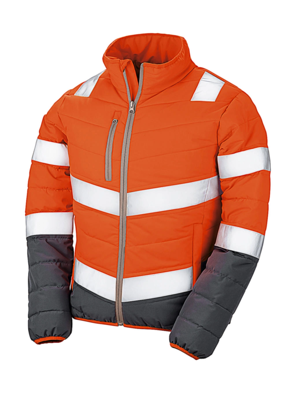 Women`s Soft Padded Safety Jacket zum Besticken und Bedrucken in der Farbe Fluo Orange/Grey mit Ihren Logo, Schriftzug oder Motiv.
