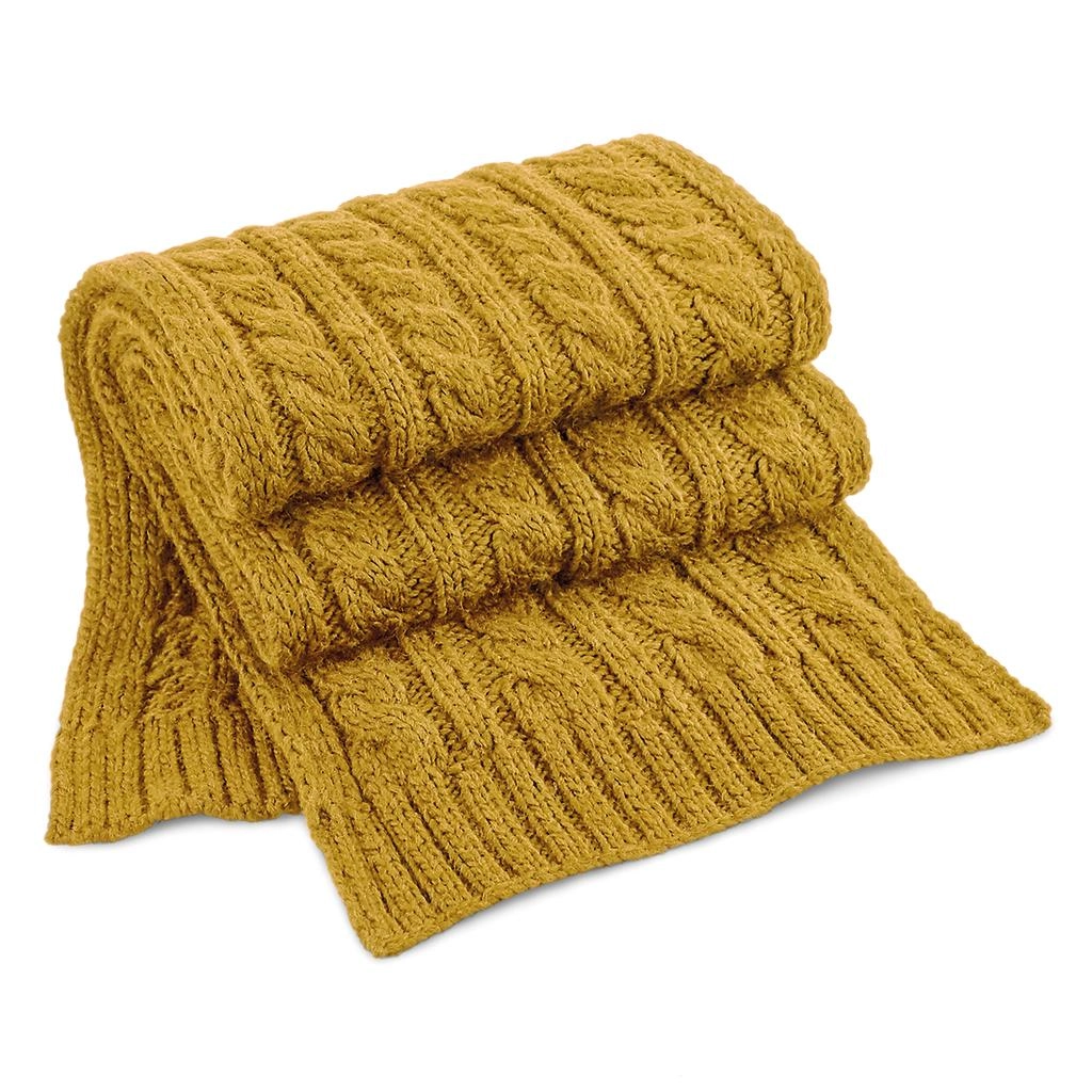 Cable Knit Melange Scarf zum Besticken und Bedrucken in der Farbe Mustard mit Ihren Logo, Schriftzug oder Motiv.