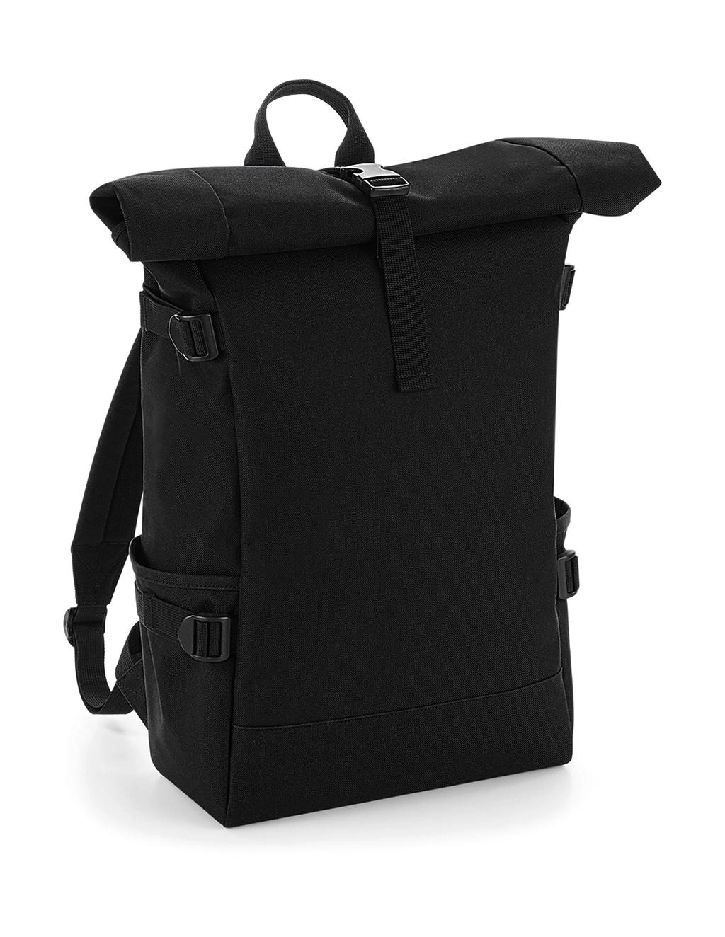 Block Roll-Top Backpack zum Besticken und Bedrucken in der Farbe Black/Black mit Ihren Logo, Schriftzug oder Motiv.