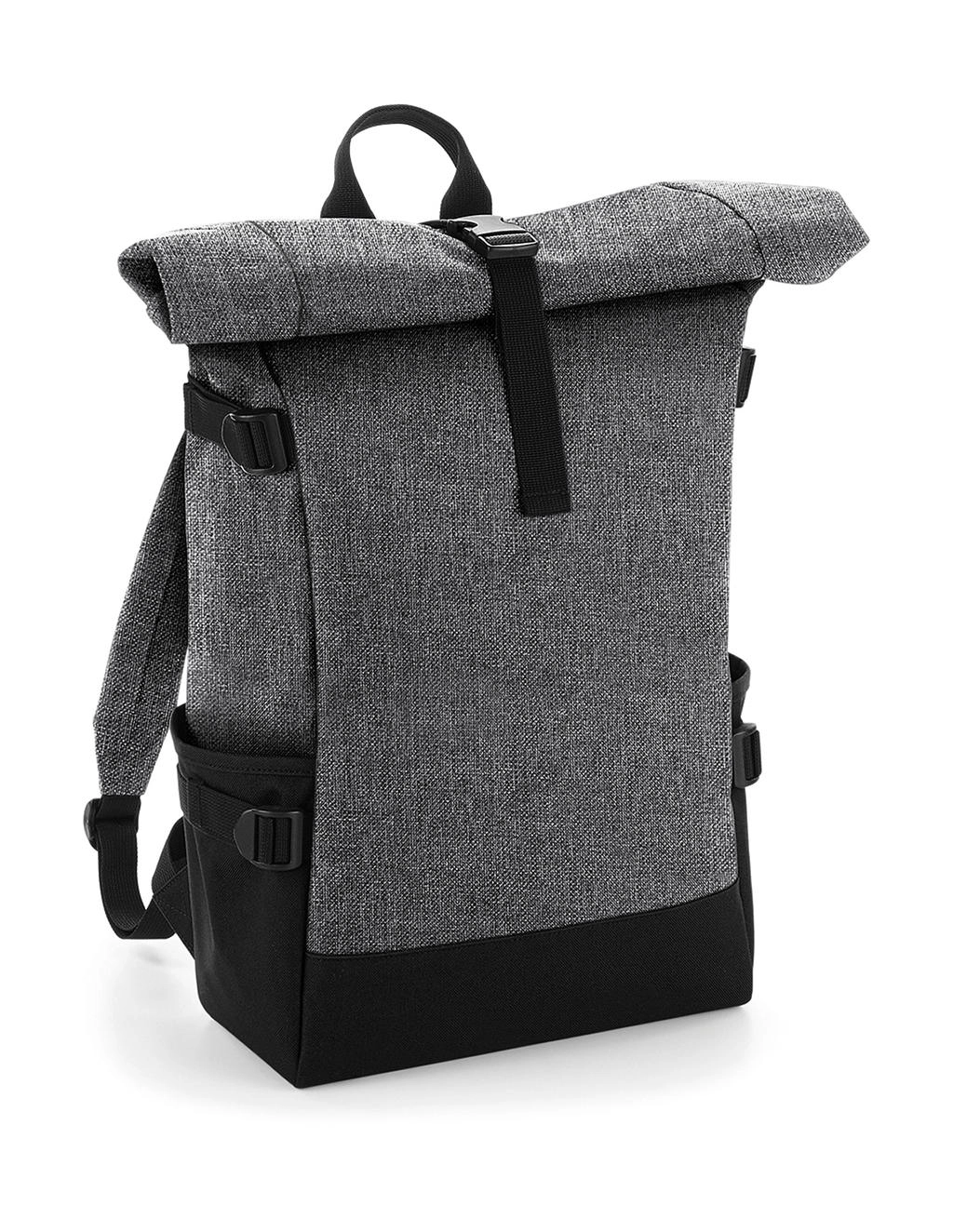 Block Roll-Top Backpack zum Besticken und Bedrucken in der Farbe Grey Marl/Black mit Ihren Logo, Schriftzug oder Motiv.