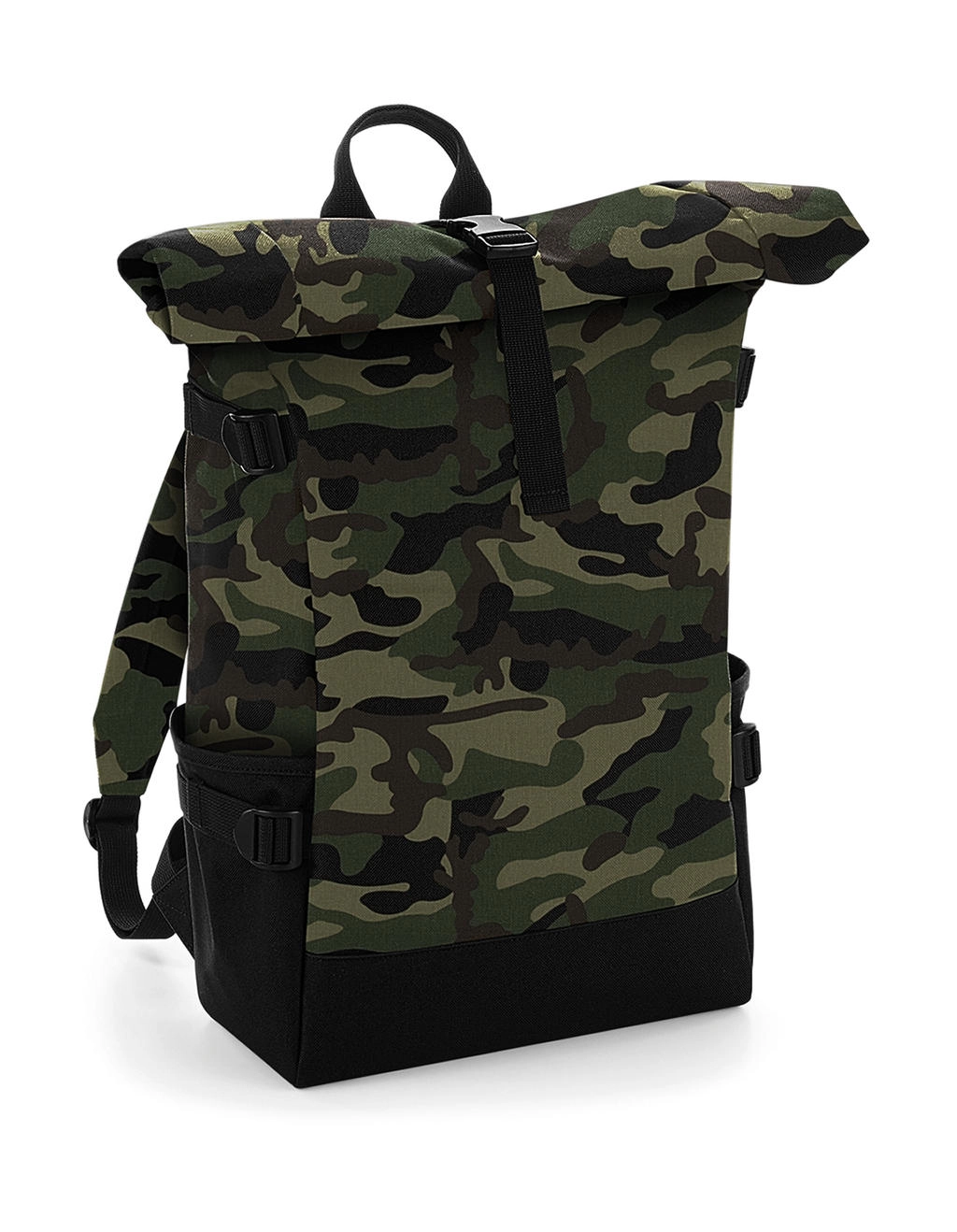 Block Roll-Top Backpack zum Besticken und Bedrucken in der Farbe Jungle Camo/Black mit Ihren Logo, Schriftzug oder Motiv.