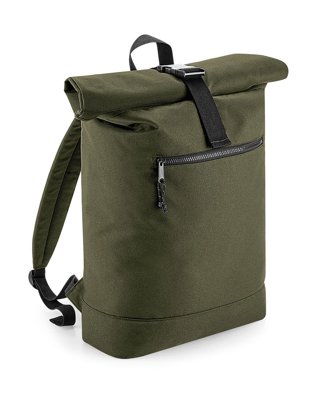 Recycled Roll-Top Backpack zum Besticken und Bedrucken in der Farbe Military Green mit Ihren Logo, Schriftzug oder Motiv.