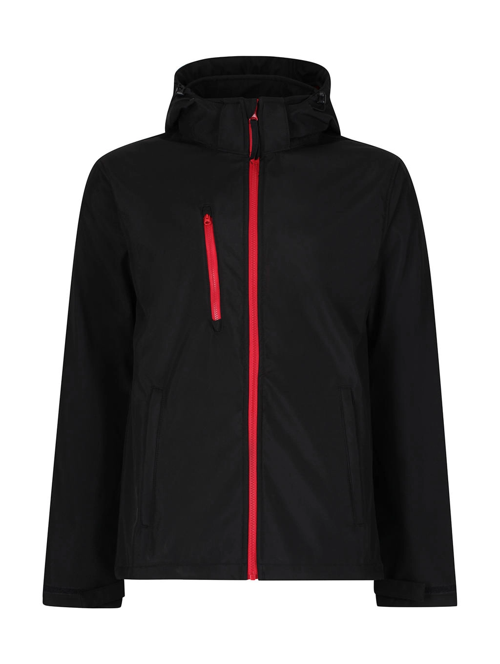 Venturer 3-Layer Hooded Softshell Jacket zum Besticken und Bedrucken in der Farbe Black/Red mit Ihren Logo, Schriftzug oder Motiv.