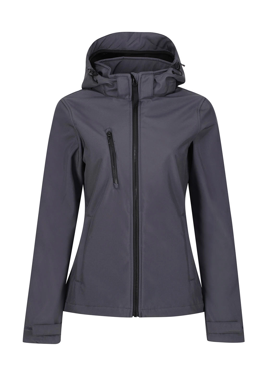 Women`s Venturer 3-Layer Hooded Softshell Jacket zum Besticken und Bedrucken in der Farbe Seal Grey/Black mit Ihren Logo, Schriftzug oder Motiv.