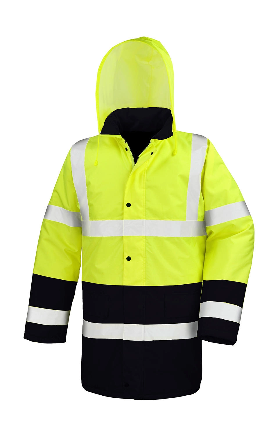 Core Motorway 2-Tone Safety Coat zum Besticken und Bedrucken in der Farbe Fluorescent Yellow/Black mit Ihren Logo, Schriftzug oder Motiv.