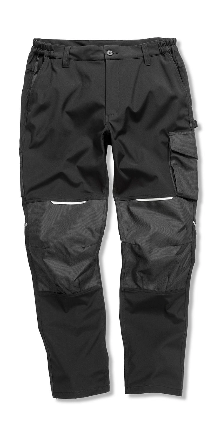 Slim Softshell Work Trousers zum Besticken und Bedrucken in der Farbe Black mit Ihren Logo, Schriftzug oder Motiv.