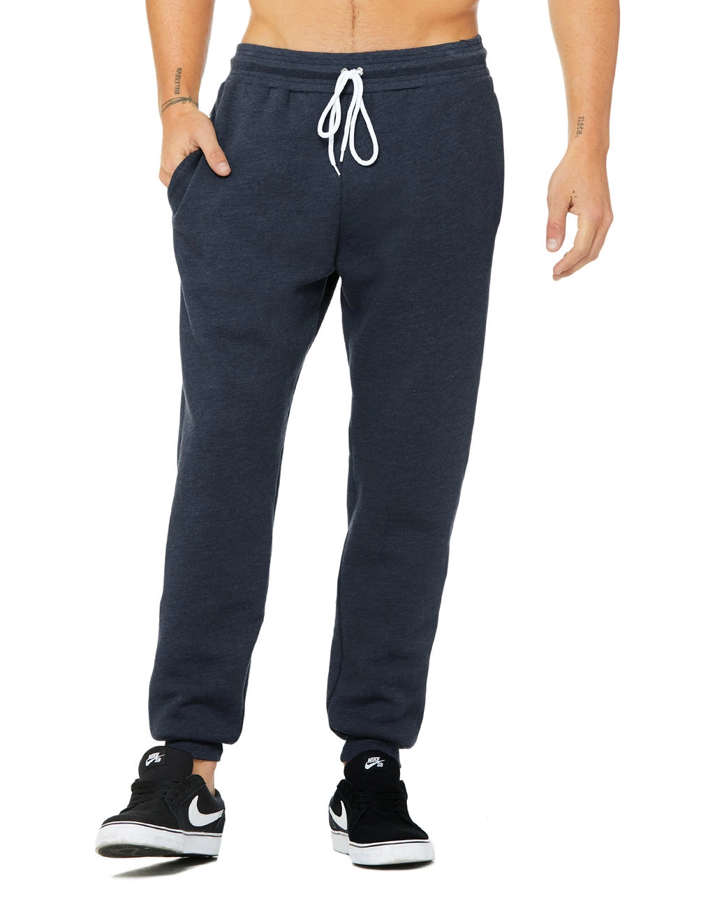 Unisex Jogger Sweatpants zum Besticken und Bedrucken in der Farbe Heather Navy mit Ihren Logo, Schriftzug oder Motiv.