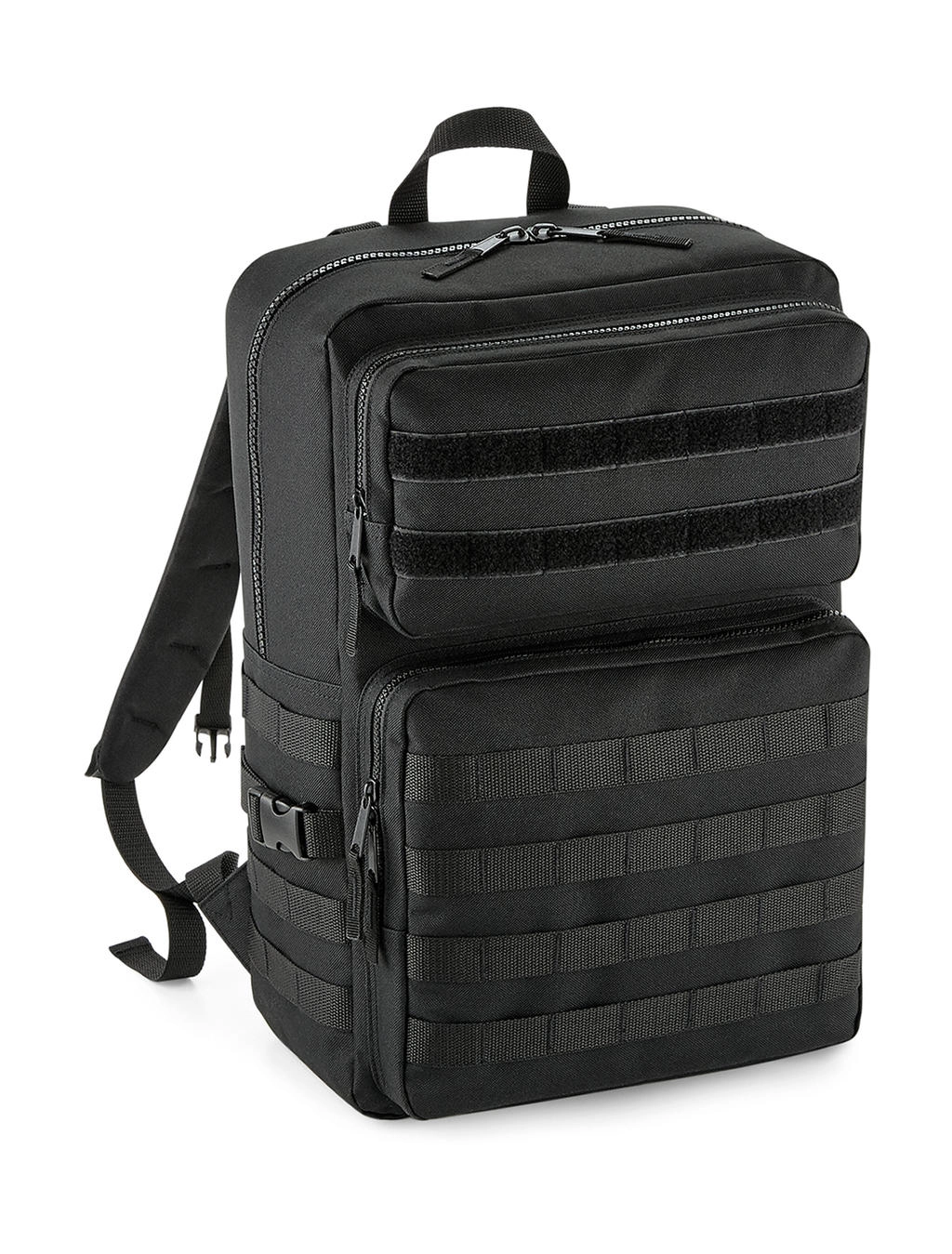 MOLLE Tactical Backpack zum Besticken und Bedrucken in der Farbe Black mit Ihren Logo, Schriftzug oder Motiv.