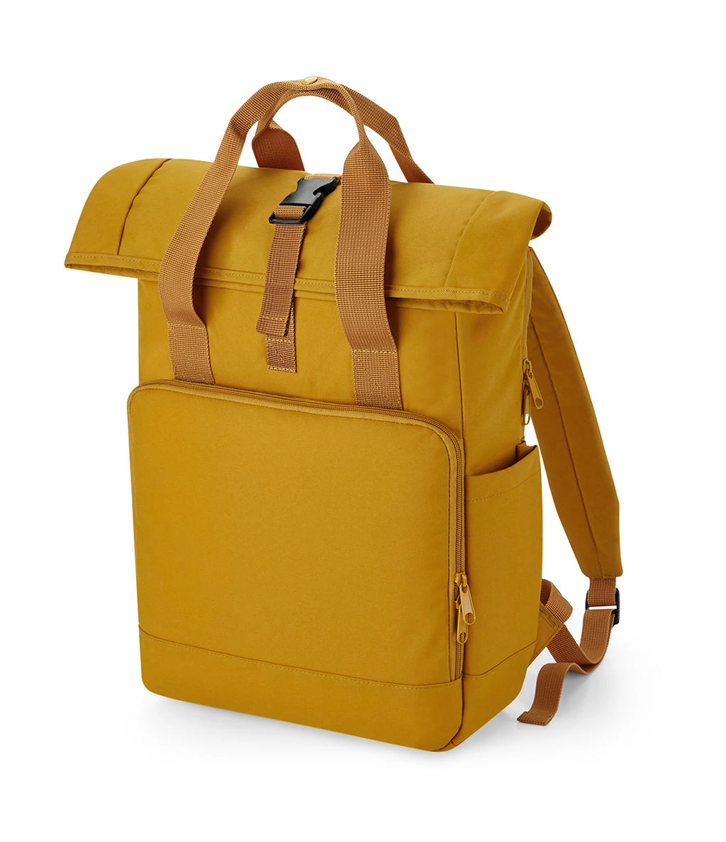 Recycled Twin Handle Roll-Top Laptop Backpack zum Besticken und Bedrucken in der Farbe Mustard mit Ihren Logo, Schriftzug oder Motiv.