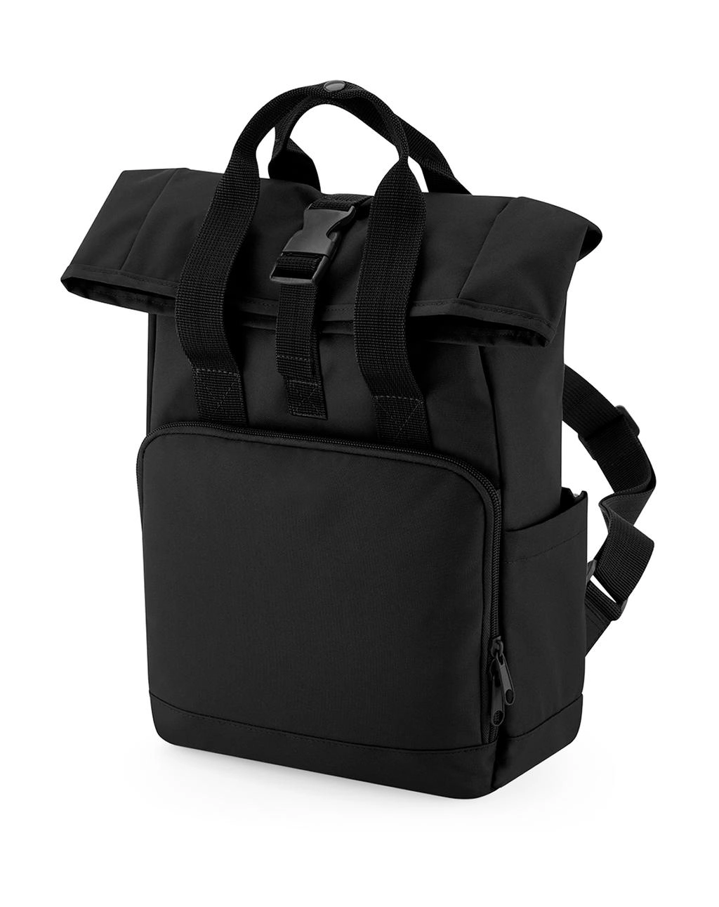 Recycled Mini Twin Handle Roll-Top Backpack zum Besticken und Bedrucken in der Farbe Black mit Ihren Logo, Schriftzug oder Motiv.