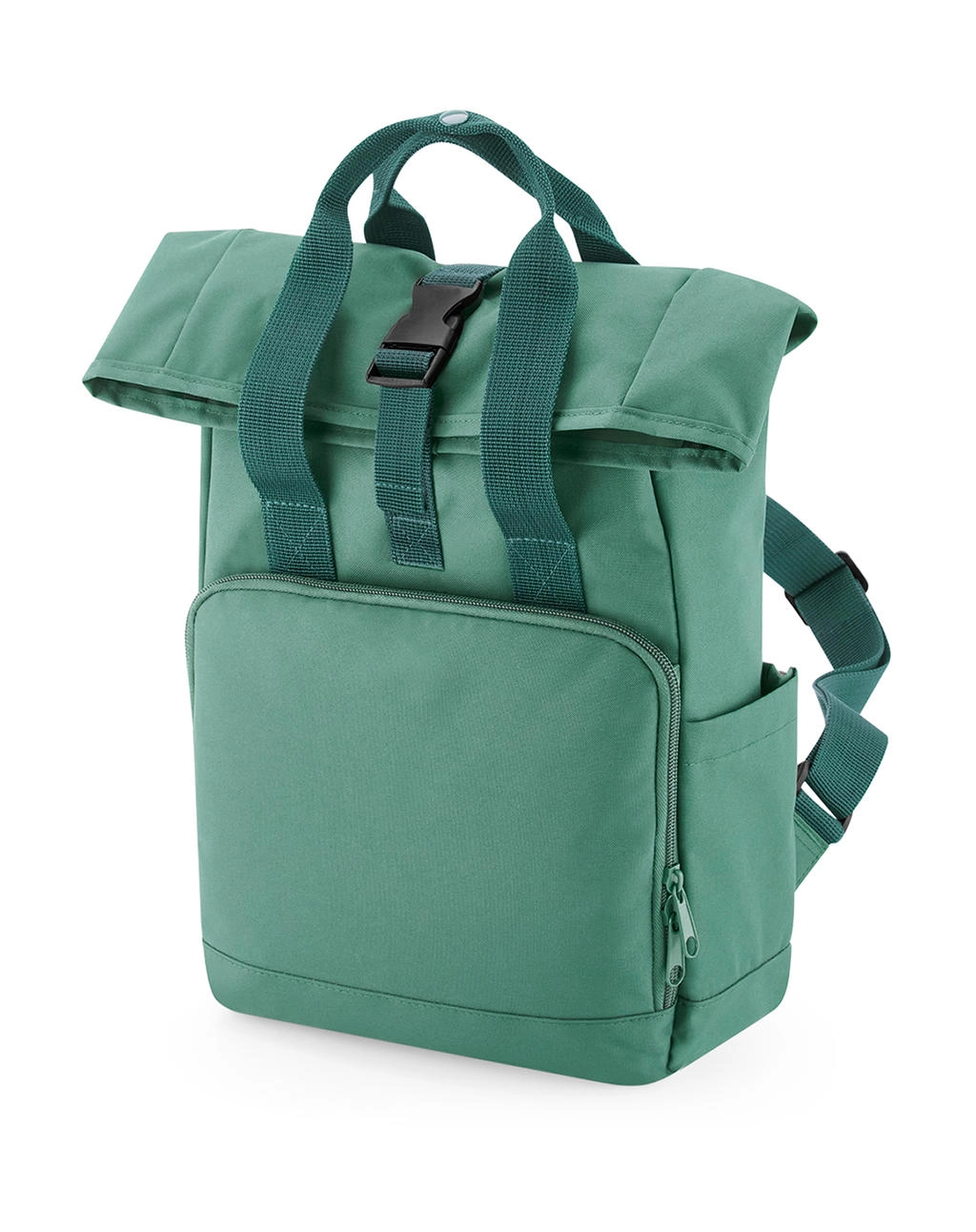 Recycled Mini Twin Handle Roll-Top Backpack zum Besticken und Bedrucken in der Farbe Sage Green mit Ihren Logo, Schriftzug oder Motiv.