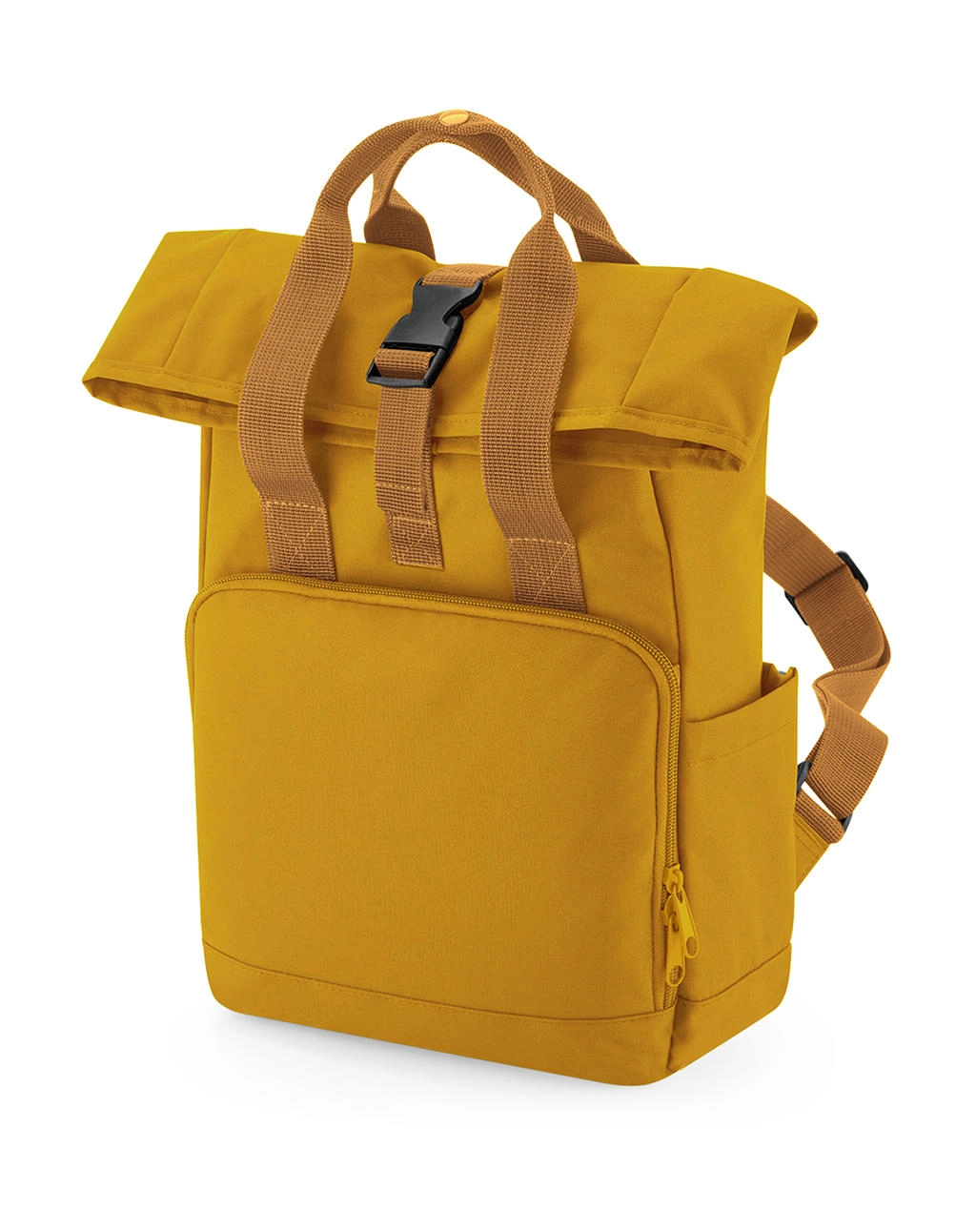 Recycled Mini Twin Handle Roll-Top Backpack zum Besticken und Bedrucken in der Farbe Mustard mit Ihren Logo, Schriftzug oder Motiv.