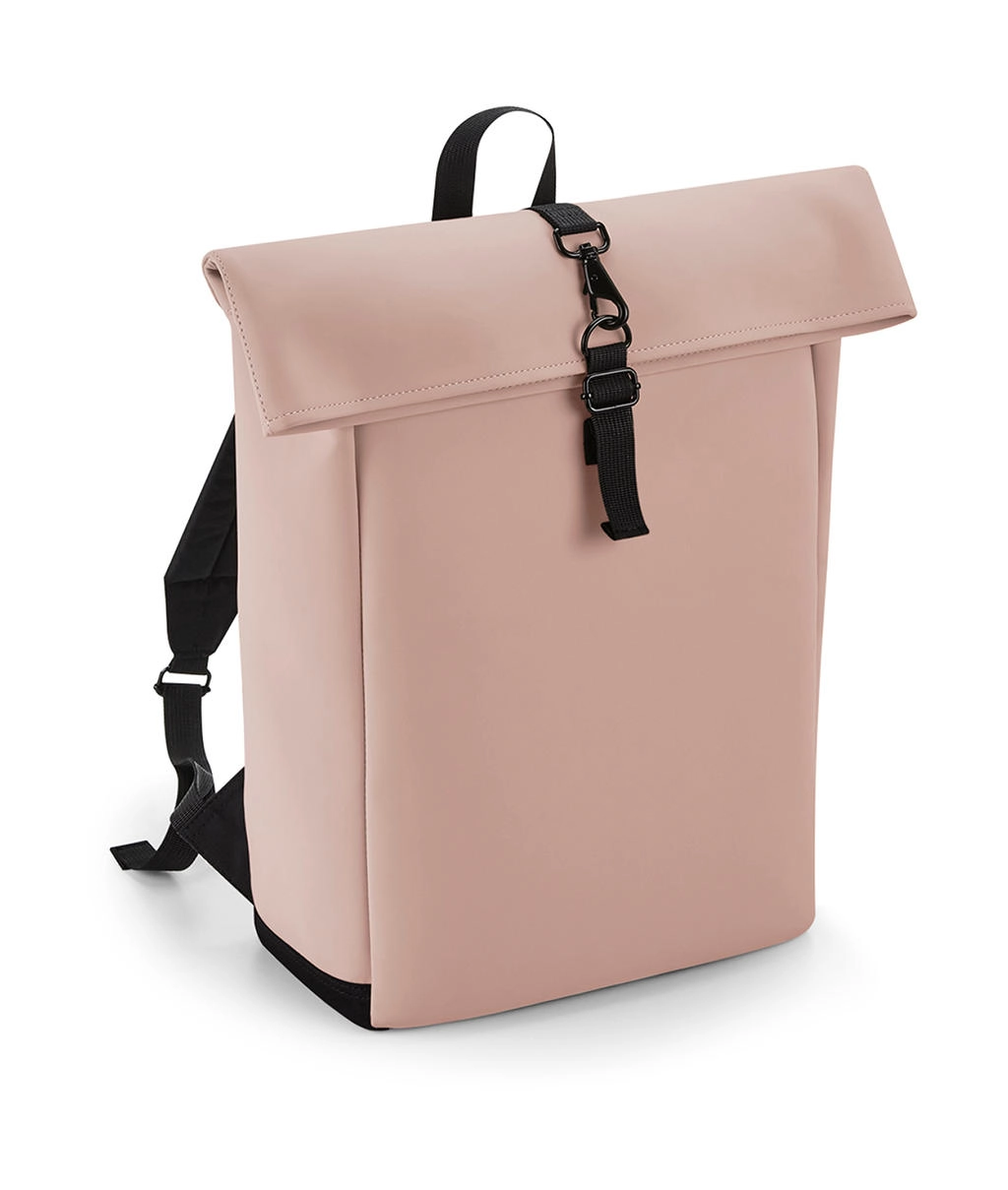 Matte PU Rolltop Backpack zum Besticken und Bedrucken in der Farbe Nude Pink mit Ihren Logo, Schriftzug oder Motiv.