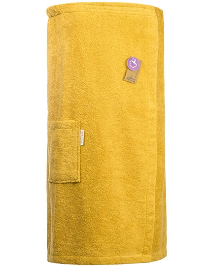 Sauna Kilt Ladies zum Besticken und Bedrucken in der Farbe Mustard mit Ihren Logo, Schriftzug oder Motiv.