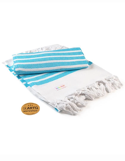 Hamamzz® Dalaman Towel zum Besticken und Bedrucken in der Farbe White-Aqua Blue mit Ihren Logo, Schriftzug oder Motiv.