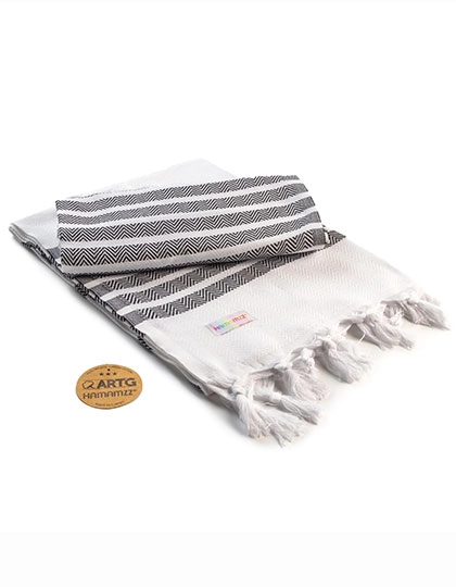 Hamamzz® Dalaman Towel zum Besticken und Bedrucken in der Farbe White-Black mit Ihren Logo, Schriftzug oder Motiv.
