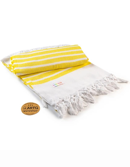 Hamamzz® Dalaman Towel zum Besticken und Bedrucken in der Farbe White-Bright Yellow mit Ihren Logo, Schriftzug oder Motiv.