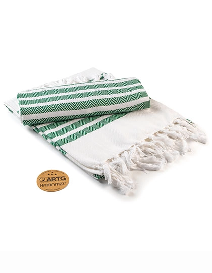 Hamamzz® Dalaman Towel zum Besticken und Bedrucken in der Farbe White-Dark Green mit Ihren Logo, Schriftzug oder Motiv.
