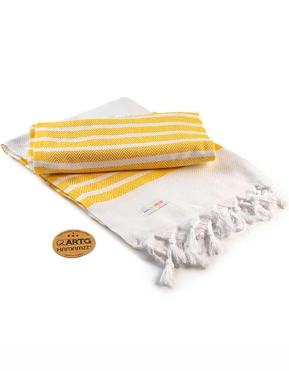 Hamamzz® Dalaman Towel zum Besticken und Bedrucken in der Farbe White-Dark Yellow mit Ihren Logo, Schriftzug oder Motiv.