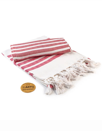 Hamamzz® Dalaman Towel zum Besticken und Bedrucken in der Farbe White-Fire Red mit Ihren Logo, Schriftzug oder Motiv.