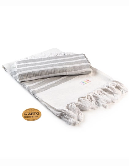 Hamamzz® Dalaman Towel zum Besticken und Bedrucken in der Farbe White-Light Grey mit Ihren Logo, Schriftzug oder Motiv.
