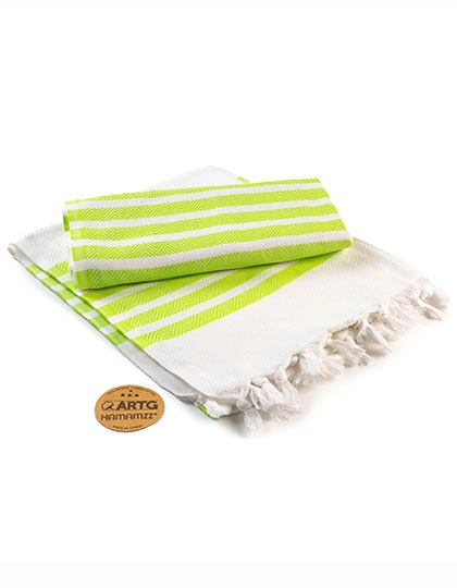Hamamzz® Dalaman Towel zum Besticken und Bedrucken in der Farbe White-Lime Green mit Ihren Logo, Schriftzug oder Motiv.