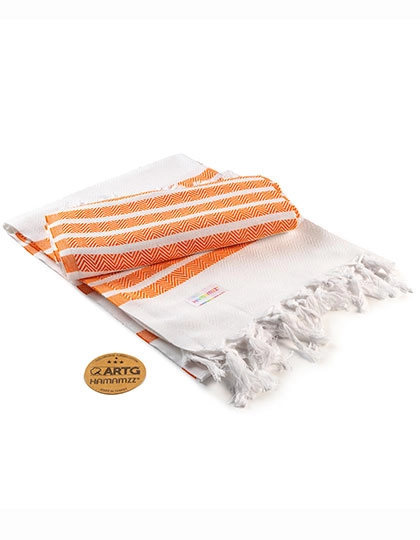 Hamamzz® Dalaman Towel zum Besticken und Bedrucken in der Farbe White-Orange mit Ihren Logo, Schriftzug oder Motiv.