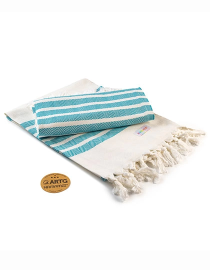 Hamamzz® Dalaman Towel zum Besticken und Bedrucken in der Farbe White-Petrol mit Ihren Logo, Schriftzug oder Motiv.