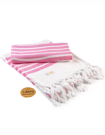 Hamamzz® Dalaman Towel zum Besticken und Bedrucken in der Farbe White-Pink mit Ihren Logo, Schriftzug oder Motiv.