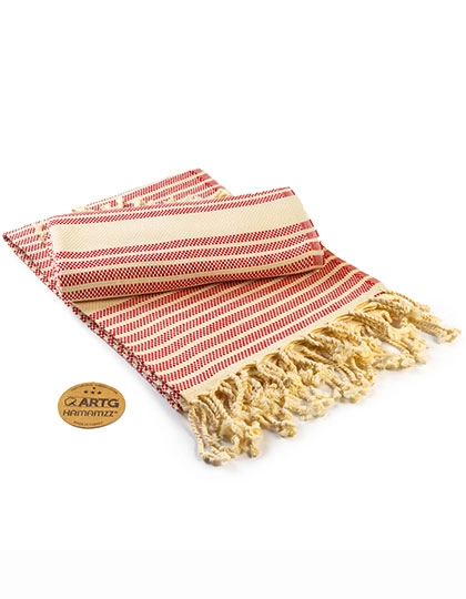 Hamamzz® Original Bodrum DeLuxe Towel zum Besticken und Bedrucken in der Farbe Classic Red-Ivory mit Ihren Logo, Schriftzug oder Motiv.