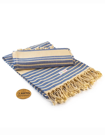 Hamamzz® Original Bodrum DeLuxe Towel zum Besticken und Bedrucken in der Farbe Ocean Blue-Ivory mit Ihren Logo, Schriftzug oder Motiv.