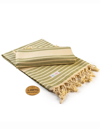 Hamamzz® Original Bodrum DeLuxe Towel zum Besticken und Bedrucken in der Farbe Olive-Ivory mit Ihren Logo, Schriftzug oder Motiv.